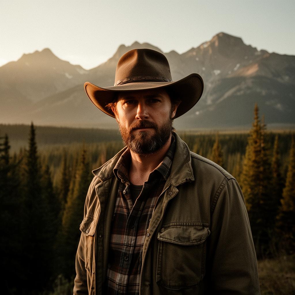 Montana Outlaw, outdoorsman and creator, in front of the Montana mountains